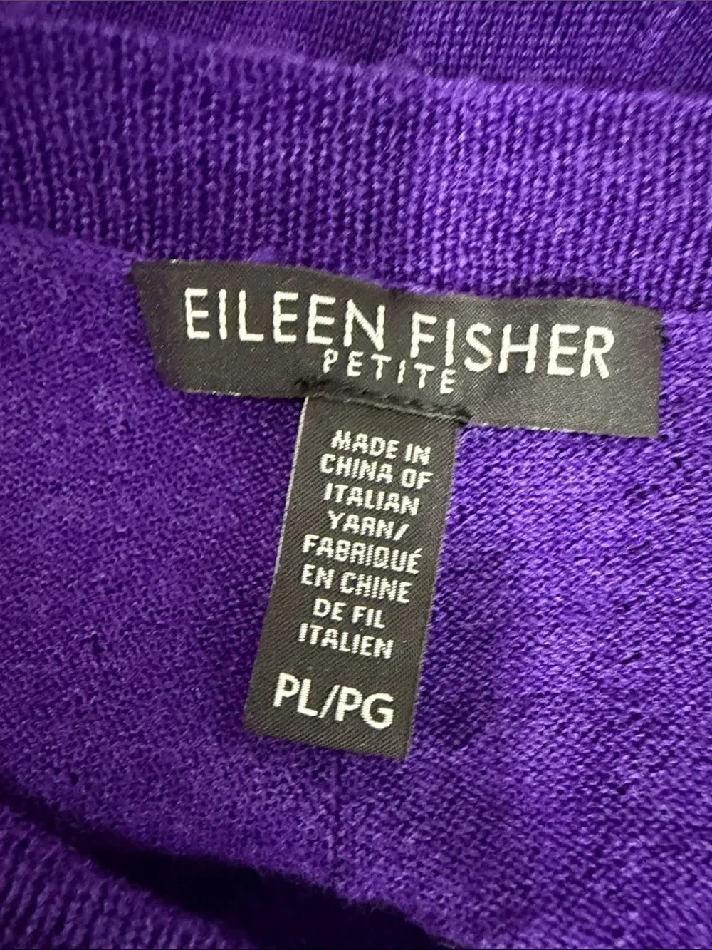 Eileen Fisher Merino Wool Tunic Sweater Purple V Neck Pockets PL Petite